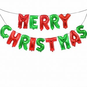 Merry Christmas Alphabet Foil Balloons Banner - Red and Green