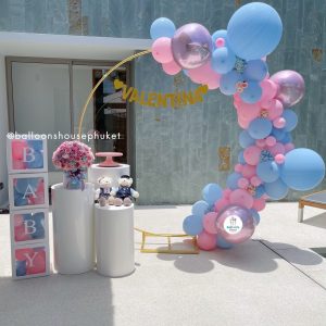 Organic Balloon Decoration – Baby Blue & Flamingo