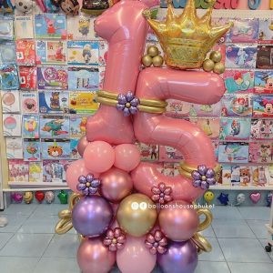 Number Balloon Centrepiece – Pink & Chrome Gold
