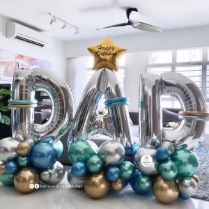 Letter Balloon Centrepiece – Chrome Green & Silver