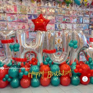 Letter Balloon Centrepiece – Red & Green