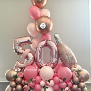 Number Balloon Centrepiece – Chrome Rose Gold & Pink