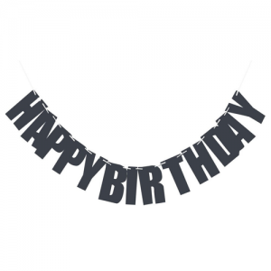 Block Script Happy Birthday Bunting - Glittery Black
