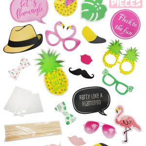 Tropical Flamingo Party Photobooth Props (20 Designs, DIY Kit)
