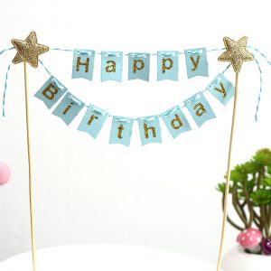 Happy Birthday Bunting Cake Topper - Baby Blue
