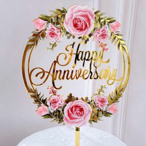 Happy Anniversary Cake Topper - Sweet Pink Rosy