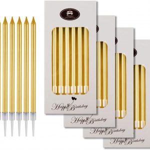 Long Thin Cake Candles Slow Burning Candles (Gold)
