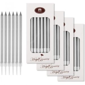 Long Thin Cake Candles Slow Burning Candles (Silver)