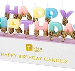 Happy Birthday Candles Cake Topper- Gold And Pastel
