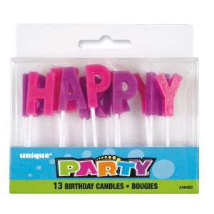 Happy Birthday Candles Cake Topper - Pink