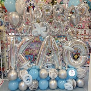 Letter Balloon Centrepiece – Chrome Silver & Blue