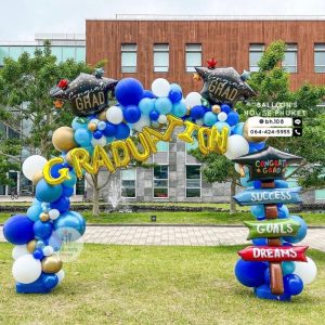 Balloon Arch – Blue & Chrome Gold