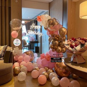 Organic Balloon Decoration – Pink & Chrome Gold