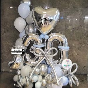 Number Balloon Centrepiece – Blue & White
