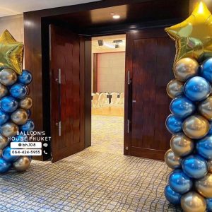 Balloon Column Stand – Chrome Blue & Gold
