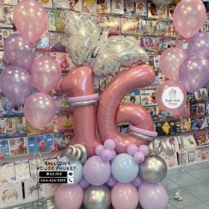 Number Balloon Centrepiece – Pink & Purple