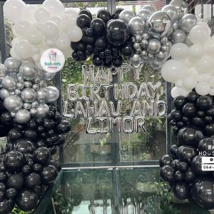 Organic Balloon Decoration – Chrome Silver & Black