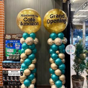 Balloon Column Stand – Chrome Gold & Green