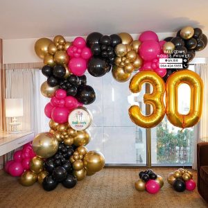 Organic Balloon Decoration – Chrome Gold & Pink