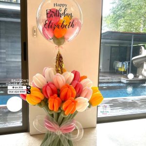 24inch Bubble Balloon & Flower Bouquet Set